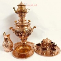 خرید آنلاین، سرویس سماور 4 لیتری مسی همراه با چایخوری، سیاه قلمی تک با طرحی چشم گیر، زیر قیمت بازار | چترزندگی