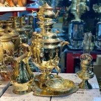 خرید آنلاین، سرویس سماور 6 لیتری برنجی دسته شاخ با ورقی ضخیم، طرح جدید با کیفیت درجه یک، با قیمتی عالی | چترزندگی