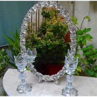 خرید آنلاین، آینه و شمعدان عقد گل رز نقره ای، رنگ ثابت، زیبا و نفیس، به قیمت تولیدی _ هنرظریف
