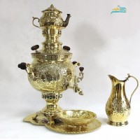 خرید آنلاین، سرویس سماور زغالی 6 لیتری برنجی با قلمزنی استادانه، بدون تغییر رنگ در طول زمان، با قیمت مناسب | چترزندگی