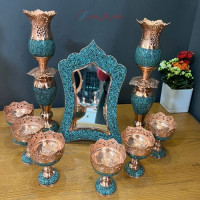 خرید آنلاین، ست آینه شمعدان و هفت سین فوق العاده زیبای، فیروزه کوبی شده، زیر قیمت بازار | چترزندگی