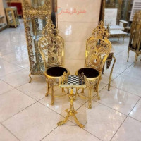خرید، قیمت و مشخصات میز شطرنج برنزی به همراه صندلی آلومینیومی، ورق ضخیم، مواد درجه 1، با ضمانت کیفیت کالا _ هنرظریف
