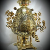 خرید آنلاین، سماور 8 لیتری زغالی برنجی ۸ لیتری با قلم زنی طرح سلیمی بسیار پر کار، مدل جام دسته توری، زیر قیمت بازار | چترزندگی