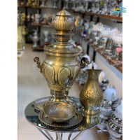 خرید انلاین، سرویس سماور زغالی (برقی) برنجی 6 لیتری ورق ضخیم برنجی آنتیک کاری شده، با کیفیت اعلاء، زیر قیمت بازار | چترزندگی