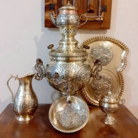 خرید آنلاین، ست سماور 6 لیتری ذغالی برنجی دوبل هواکش، قلم کاری شده دست طرح شیر، زیر قیمت بازار | چترزندگی