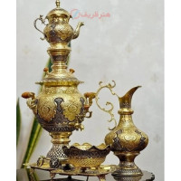 خرید آنلاین، سرویس 4 لیتری سماور قلمزنی استادانه دست با آبکاری شبه طلا و روکش کوره ای، کاملا جدید و شیک، زیر قیمت بازار | چترزندگی