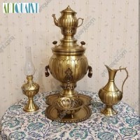 خرید آنلاین، سرویس سماور برنج شش لیتری دسته گوشواره، بدون تغییر رنگ، همراه با روکش کوره ای، زیرقیمت بازار | چترزندگی