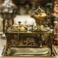 خرید، قیمت و مشخصات منقل سماوری برنجی آنتیک شده با سینی و قوری ورق ضخیم بسیار با کیفیت | چترزندگی