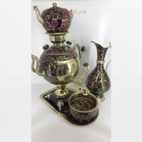 خرید، قیمت و مشخصات سرویس سماور برنجی 8 لیتری نقاشی شده کار دست طراحی شیک و عالی _ هنرظریف