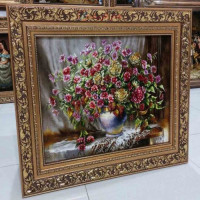 خرید آنلاین، تابلو فرش طرح گل عرضی بافت دست در تبریز، دارای رج 50 و چله ابریشم، زیر قیمت بازار | چترزندگی