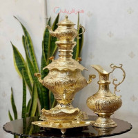 خرید آنلاین، سرویس سماور 5 لیتری زغالی و برقی برنجی اعیانی، با ضخامت ورق 1.25 میل، قلم زنی با ظرافت، زیر قیمت بازار | چترزندگی