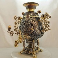 خرید آنلاین، سماور 6 لیتری برنجی زغالی با قلم زنی سیاه و نیمه برجسته، مدل جام، با کیفیت عالی، با قیمت مناسب | چترزندگی
