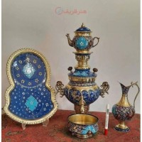 خرید آنلاین، سرویس سماور 3 لیتری برنجی، مدل عدسی دسته توری، نقش و نگاری زیبا کار دست،خاص و تک، قیمت مناسب | چترزندگی