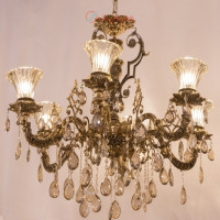 خرید، قیمت و مشخصات لوستر 6 شاخه طراحی شیک و آنتیک بدنه آلیاژ و تزیینات کریستال بسیار زیبا _ هنرظریف