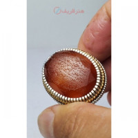 خرید آنلاین، انگشتر مردانه دست ساز با رکاب نقره و طلا با نگین عقیق پرتقالی تراش الماس، زیر قیمت بازار | چترزندگی