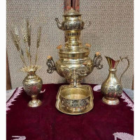 خرید آنلاین، سرویس سماور 6 لیتری ذغالی برنجی، دسته چوبی، قلم زنی اعلاء دست، زیر قیمت بازار | چترزندگی