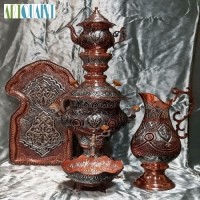 خرید آنلاین، سرویس کامل سماور قلمکاری مس و آب نقره، با ثبات رنگ در طول زمان، زیبایی چشم نواز، زیر قیمت بازار | چترزندگی