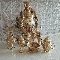 خرید آنلاین، سماور ذغالی 6 لیتری با سرویس 7 تکه، برنجی قلم دست ضخیم و قابل استفاده، زیر قیمت بازار | چترزندگی