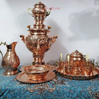 خرید، قیمت و مشخصات سرویس سماور زغالی مسی 19 پارچه ظرفیت ۴ لیتر زیر قیمت بازار، کیفیت عالی _ هنرظریف