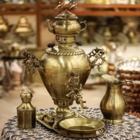 خرید آنلاین، سرویس سماور 4 لیتری زغالی برنجی، آنتیک کاری شده با روکشش نانو، منحصر به فرد، با قیمتی مناسب | چترزندگی