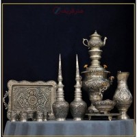 خرید آنلاین، سرویس سماور 5 لیتری برنجی، با روکش نقره، طرح اسلیمی با قلم استاد هرندی، بسیار شیک و خاص، زیر قیمت بازار | چترزندگی
