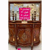 خرید، قیمت و مشخصات کنسول سه در، پایه خراطی، چوب روس، روکش مازول ایتالیا، برنز و برنج، با کیفیت و زیبا و شیک _ هنرظریف