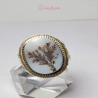 خرید آنلاین، انگشتر مردانه با نگین شجر تک درخت صدفی و رکاب دست ساز طلا و نقره، قیمت مناسب | چترزندگی