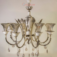 خرید، قیمت و مشخصات لوستر برنزی طرح کاملیا 8 شاخه رنگ کرم با ضمانت _ هنرظریف