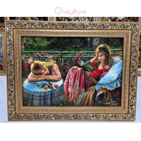 خرید، قیمت و مشخصات تابلو فرش دستبافت، تابلو فرش دستبافت کتاب خوان، چله ابریشم 50 رج، زیر قیمت بازار _ هنرظریف