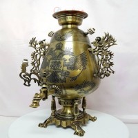 خرید آنلاین، سماور 8 لیتری برنجی زغالی مدل آنتیک جام، با قلم زنی بی نظیر، طرح کله شیر خروسی مینیاتوری، با قیمت مناسب | چترزندگی