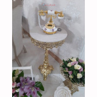 خرید آنلاین، میز تلفن گرد از جنس آلیاژ آلومنیوم آبکاری برنز با صفحه سنگی کار شده با پایه تکی در عرض 40، 5 سال گارانتی، زیر قیمت بازار | چترزندگی