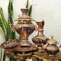 خرید آنلاین، سرویس سماور8 لیتری مسی با قلم زنی جمشیدی، سیاه قلم اعلاء دارای روکش کوره ای، زیر قیمت بازار | چترزندگی