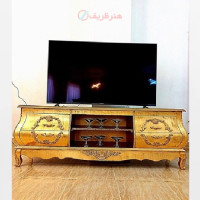 خرید، قیمت و مشخصات میز تلویزیون معرق، رنگ طلایی درجه یک و طراحی به روز، دارای ضمانت و کیفیت رنگ محصول _ هنرظریف