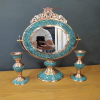 خرید آنلاین، آینه شمعدان مسی گرد، فیروزه کوبی سنگ نیشابور گهواره ای، تاج دار، همراه با ضمانت نامه، زیر قیمت بازار | چترزندگی