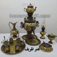 خرید آنلاین، سرویس فوق زیبای سماور 6 لیتری زغالی برنجی، دکوری طرح سیمرغ 14 تکه، قلم زنی شکیل، زیر قیمت بازار | چترزندگی