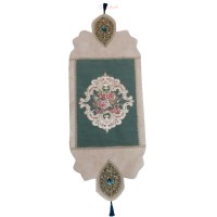 خرید آنلاین، رومیزی مستطیل سنگ دوزی کار شده روی پارچه مخمل  B-9، طرح چشم نظر با سنگ های طلایی خاص و زیبا، زیر قیمت بازار | چترزندگی