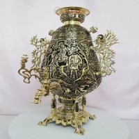 خرید آنلاین، سماور 8 لیتری زغالی برنجی مدل خمره ای با قلم زنی نیم برجسته، نقوش بزم و شکارگاه، بسیار با کیفیت، زیر قیمت بازار | چترزندگی