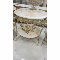 خرید، قیمت و مشخصات میز خاطره تاجدار دو طبقه گل رز برنجی سنگین وزن  قطر طبقه بالا ٥0، تاجدار با سنگ مرمر | هنرظریف