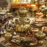 خرید آنلاین، سرویس سماور 6 لیتری برنجی آنتیک کاری شده با پوشش نانو، بدون تغییر رنگ با کیفیت عالی، زیر قیمت بازار | چترزندگی