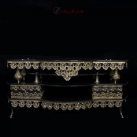 خریدف قیمت و مشخصات میز تلویزیون سه هلالی کوچک طرح رز تاج دار با جنس برنزی و پرداخت کاری شده _ هنرظریف