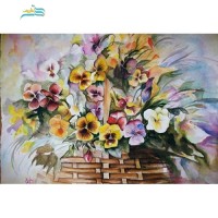 خرید آنلاین،  تابلو نقاشی آبرنگ گلهای بنفشه، پاسپارتوی شیری با قاب فلزی، پر از رنگ، قیمت کاملا مناسب | چترزندگی