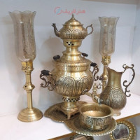 خرید آنلاین، سرویس سماور  6 لیتری زغالی برنجی، قلم زنی ظریف هنر دست، کیفیت عالی، زیر قیمت بازار | چترزندگی