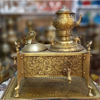 خرید آنلاین، سماور منقلی آنتیک برنجی، رنگ ثابت و جنس برنج درجه یک، هنر دست، محصول اصفهان _ هنرظریف