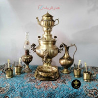 خرید آنلاین، سرویس سماور 14 تکه زغالی برنجی دست ساز، آنتیک نانو، مدل خطی، ورق ضخیم، کیفیت اعلاء، زیر قیمت بازار | چترزندگی