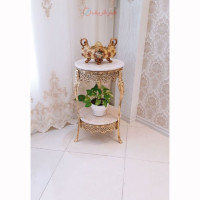 خرید آنلاین، میز گرد 2 طبقه زیبا دارای 3 پایه شیک در عرض 40 جنس آلیاژ آلومنیوم آبکاری برنز، همراه گرانتی، زیر قیمت بازار | چترزندگی