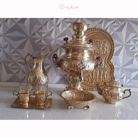خرید آنلاین، ست شکیل سماور 4 لیتری ذغالی برنجی، قلمزنی دست با کیفیت عالی، زیر قیمت بازار | چترزندگی