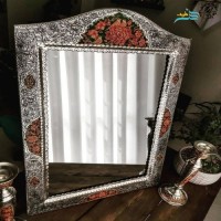 خرید آنلاین، آینه شمعدان برنجی دست ساز نقاشی دست، بدون تغییر رنگ همراه با روکش نقره، زیر قیمت بازار | چترزندگی