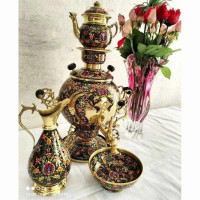 خرید آنلاین، ست سماور 6 لیتری ذغالی برنجی، دارای سری قوری متفاوت، مینا کاری شده، زیر قیمت بازار | چترزندگی
